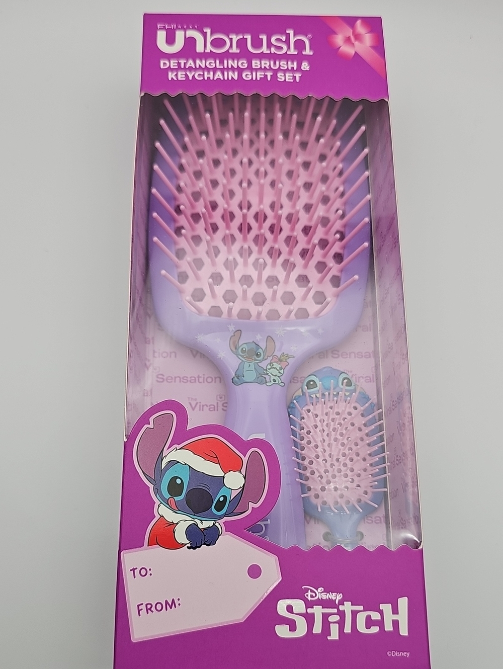 FHI Heat Unbrush Detangling Brush Keychain Set Disney Stitch Limited Ed-Purple